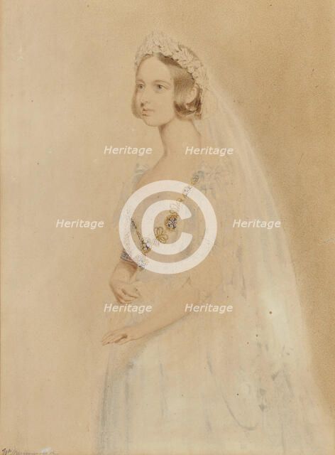 Portrait of Queen Victoria on her wedding day, 1840. Creator: Drummond, William (active 1800-1850).