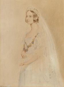 Portrait of Queen Victoria on her wedding day, 1840. Creator: Drummond, William (active 1800-1850)