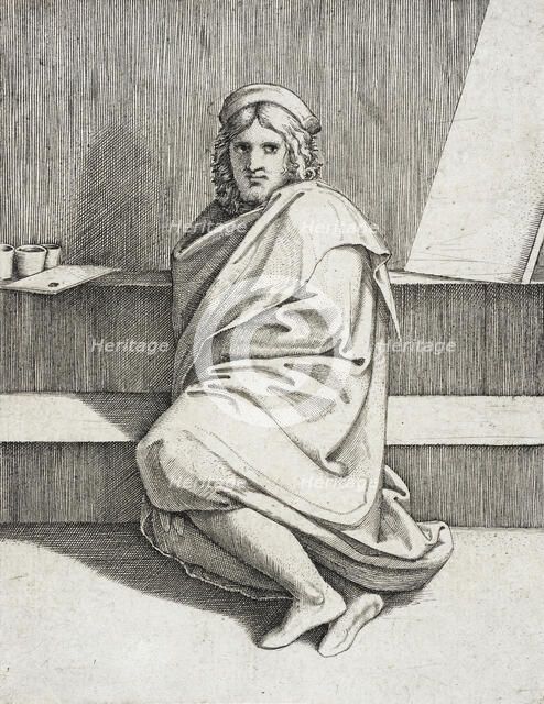 Portrait of Raphael, Seated, between circa 1517 and circa 1519. Creator: Marcantonio Raimondi.