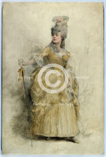 Portrait of Réjane (1856-1920) in stage costume, 1888. Creator: Theobald Chartran.