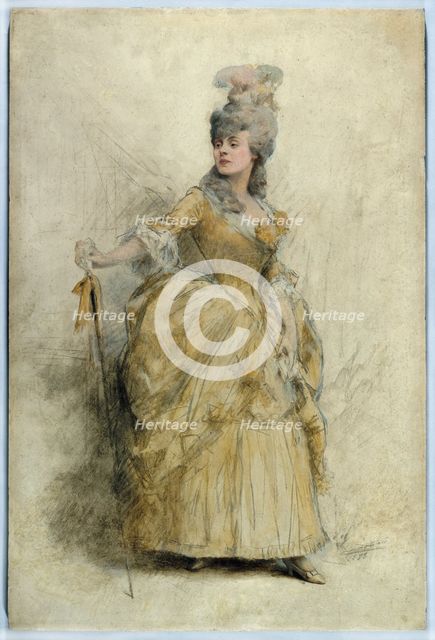Portrait of Réjane (1856-1920) in stage costume, 1888. Creator: Theobald Chartran.