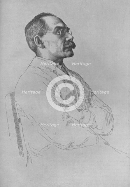 Portrait of Rudyard Kipling, 1898, (1906). Artist: William Strang