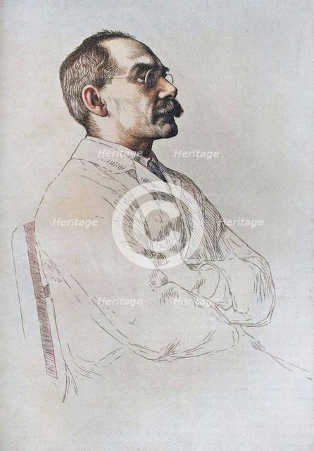 Portrait of Rudyard Kipling, 1898, (1906). Creator: William Strang.