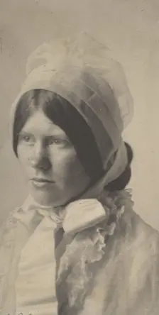 Portrait of woman in bonnet, 1908. Creator: Mary R Stanbery