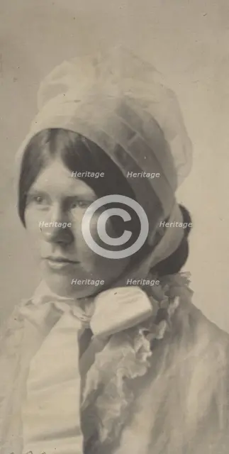 Portrait of woman in bonnet, 1908. Creator: Mary R Stanbery.