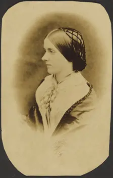 Portrait of woman wearing snood, about 1855-1869. Creator: Unknown