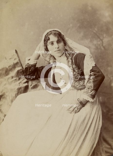 Portrait of woman with lace veil, about 1870-1880. Creator: Unknown.
