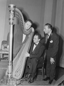 Portrait of Woody Herman, Chubby Jackson, and Abraham Rosen, Carnegie Hall(?), N.Y. Ca. April 1946. Creator: William Paul Gottlieb