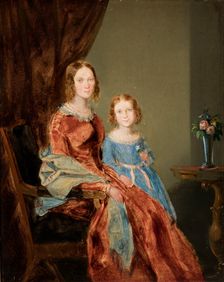 Portrait of Wife with Daughter Maria, c1837. Creator: Karol Wolanski