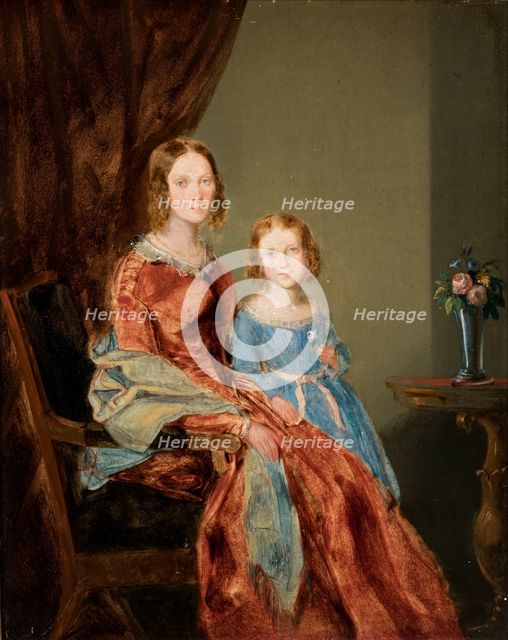 Portrait of Wife with Daughter Maria, c1837. Creator: Karol Wolanski.