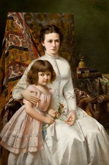 Portrait of Wife with Daughter Anna, 1887. Creator: Antoni Gramatyka