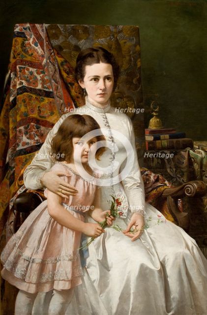 Portrait of Wife with Daughter Anna, 1887. Creator: Antoni Gramatyka.