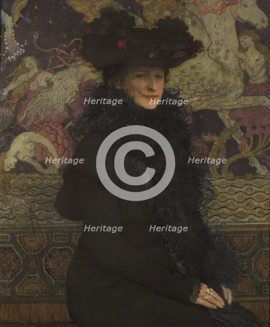 Portrait of Wife with Pegasus in the Background, 1913. Creator: Jozef Mehoffer.