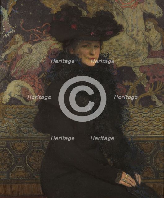 Portrait of Wife with Pegasus in the Background, 1913. Creator: Jozef Mehoffer.