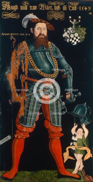 Portrait of Wilhelm Frölich. Full-length portrait with coat of arms of the family Frölich, 1549.