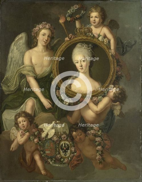 Portrait of Wilhelmina of Prussia in a medallion with allusions to her marriage to Prince William V  Creator: Friedrich Reclam.