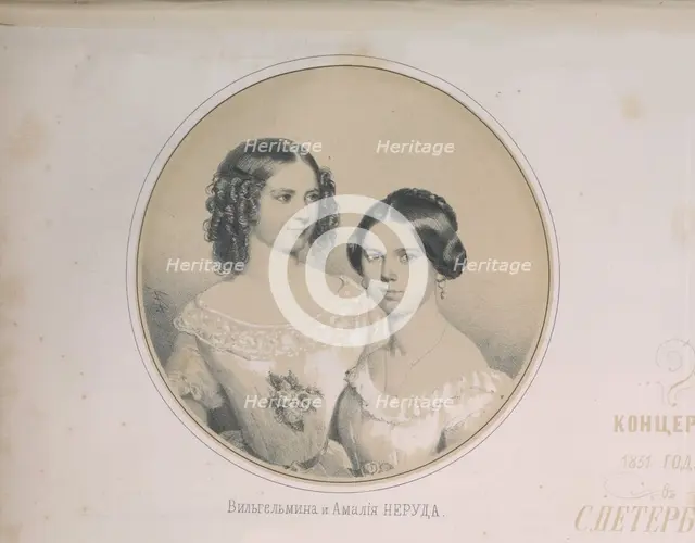 Portrait of Wilhelmine (1839-1911) and Amalie Neruda (1834-1890), 1851. Creator: Timm, Wassili (George Wilhelm) (1820-1895).