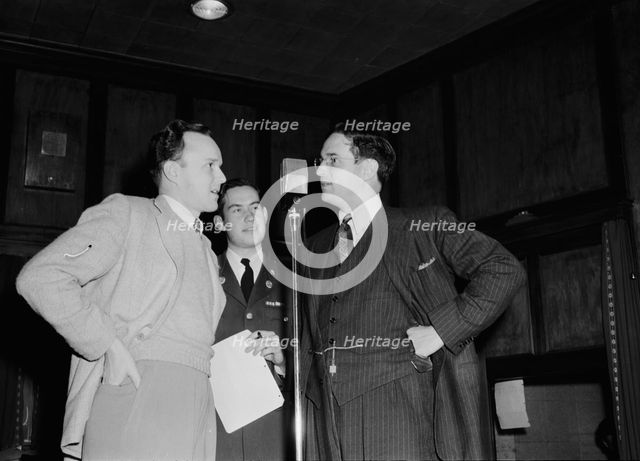 Portrait of Will Bradley, Mart Garvey, and William P. Gottlieb, NBC/WRC show, Washington, c1940. Creator: Delia Potofsky Gottlieb.