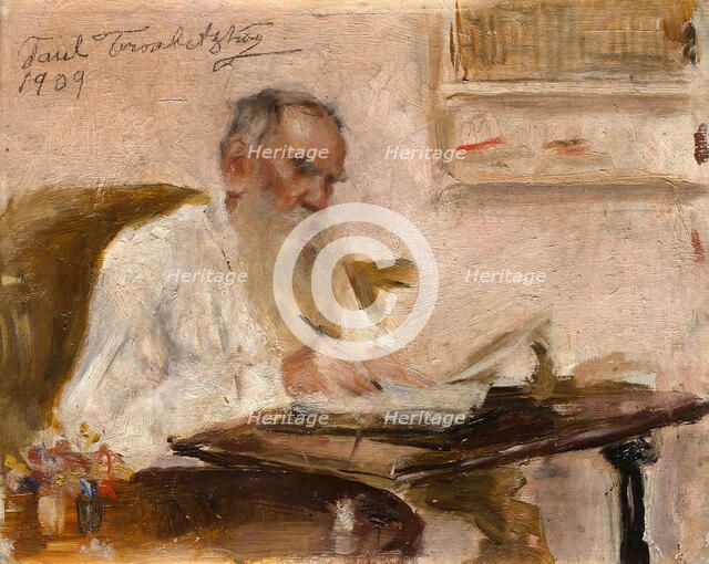 Portrait of writer Count Lev Nikolayevich Tolstoy (1828-1910), 1909. Creator: Trubetzkoy (Troubetzkoy), Prince Pavel Petrovich (1866-1938).
