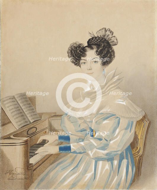 Portrait of Tatiana Petrovna Lvova (1789-1848), née Poltoratskaya, 1820s. Creator: Hampeln, Carl, von (1794-after 1880).