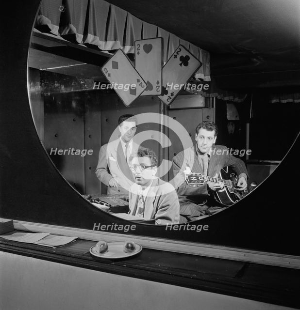 Portrait of Terry Gibbs, Harry Biss, and Bill (Buddy) De Arango, Three Deuces, N.Y., ca. June 1947. Creator: William Paul Gottlieb.