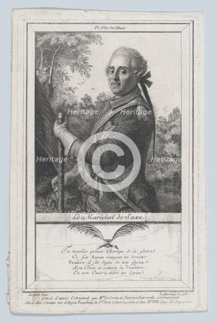 Portrait of the Maréchal de Saxe, 1766. Creator: Antoine de Marcenay Ghuy.