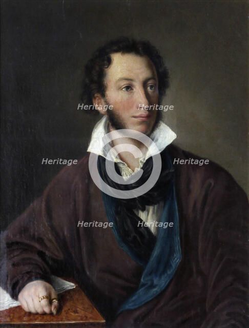 Portrait of the author Alexander S. Pushkin (1799-1837) Copy after V. Tropinin, 1827. Artist: Yelagina, Avdotya Petrovna (1789-1877)