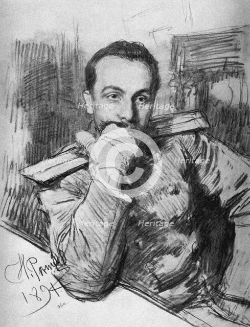 Portrait of the author Alexander Vladimirovich Zhirkevich (1857-1927), 1891. Creator: Il'ya Repin.