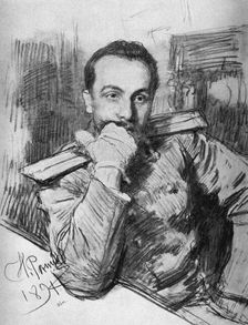 Portrait of the author Alexander Vladimirovich Zhirkevich (1857-1927), 1891. Creator: Il'ya Repin