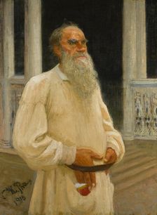 Portrait of the author Count Lev Nikolayevich Tolstoy (1828-1910), 1916. Creator: Repin, Ilya Yefimovich (1844-1930)
