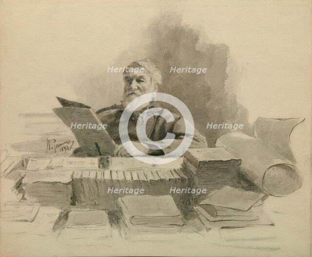 Portrait of the author Dmitry Grigorovich (1822-1899), 1894. Artist: Repin, Ilya Yefimovich (1844-1930)