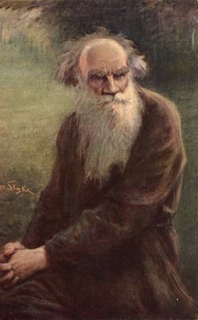 Portrait of the author Leo N. Tolstoy (1828-1910), 1910. Artist: Styka, Jan (1858-1925)