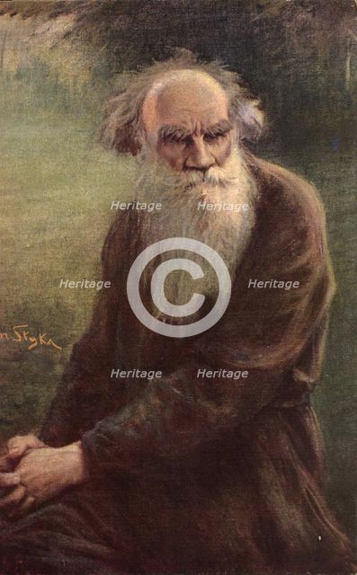 Portrait of the author Leo N. Tolstoy (1828-1910), 1910. Artist: Styka, Jan (1858-1925)