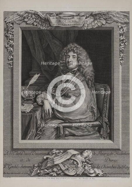 Portrait of the author Moliére (1622-1673), 1774. Creator: Beauvarlet, Jacques Firmin (1731-1797).