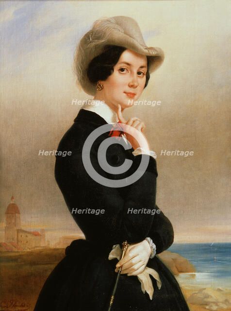 'Portrait of the actress of the Imperial theatre Vera Samoylova', 1840s.  Artist: Eugene Pluchart