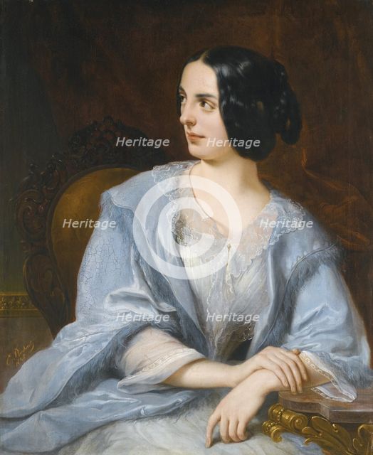 Portrait of the actress of the Imperial theatre Vera Samoylova, 1845. Artist: Pluchart, Eugéne (1809-1880)