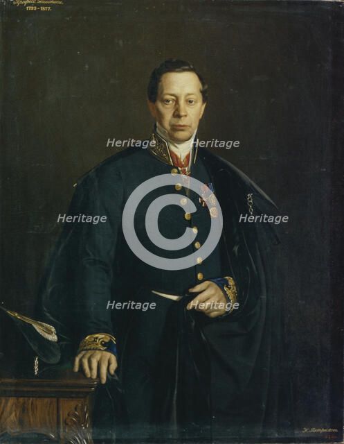 Portrait of the artist Pyotr Basin (1794-1881), 1857. Artist: Tiutriumov, Nikanor Leontievich (1821-1877)