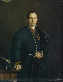 Portrait of the artist Pyotr Basin (1794-1881), 1857. Artist: Tiutriumov, Nikanor Leontievich (1821-1877)