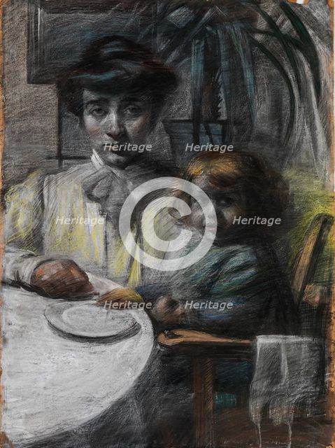 Portrait of the artist's wife with daughter.