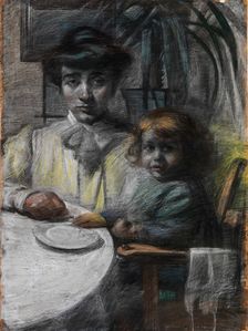 Portrait of the artist's wife with daughter