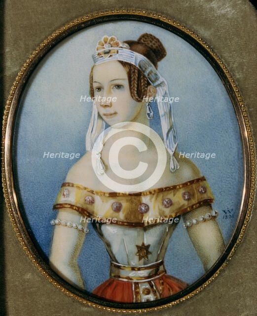 Portrait of the ballerina Varvara Volkova (1816-1898), 1836. Artist: Anonymous  
