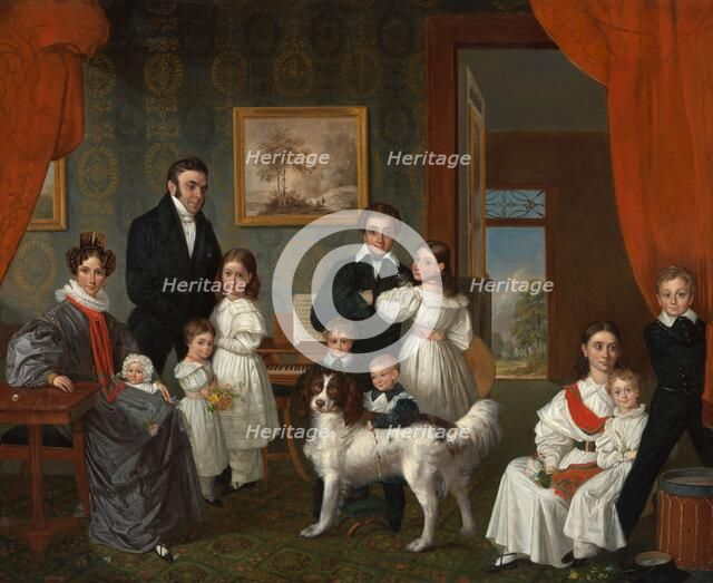 Portrait of the Baud family in their country house in Voorburg, 1831-1832.  Creator: Raden Saleh.