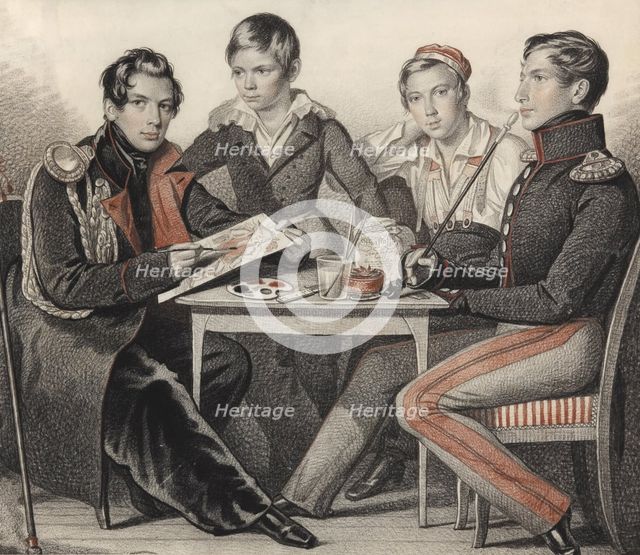 Portrait of the Brothers Konovnitsyn , 1825. Creator: Hampeln, Carl, von (1794-after 1880).