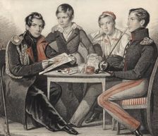 Portrait of the Brothers Konovnitsyn , 1825. Creator: Hampeln, Carl, von (1794-after 1880)