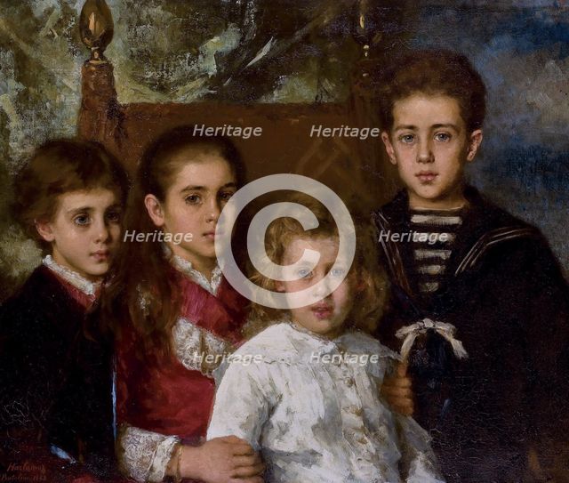 Portrait of the children of Paul Pavlovich Demidoff, 2nd Prince of San Donato (1839-1885), Avrora, A Artist: Harlamov, Alexei Alexeyevich (1840-1922)
