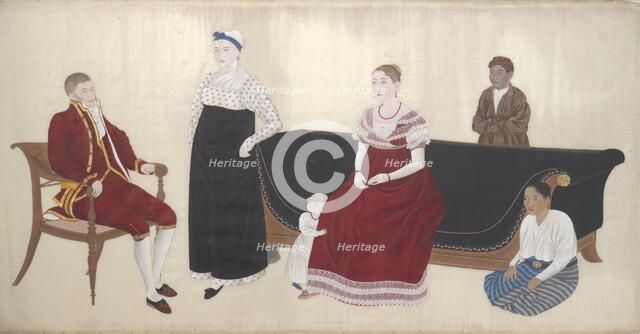 Portrait of the Cock Blomhoff Family, their Wetnurse and two Enslaved Servants, 1817. Creator: Ishizaki Yushi.