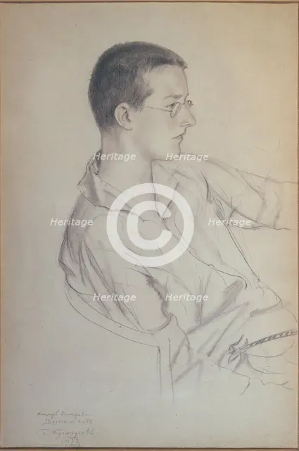 Portrait of the composer Dmitri Shostakovitch (1906-1975), 1923. Artist: Kustodiev, Boris Michaylovich (1878-1927)