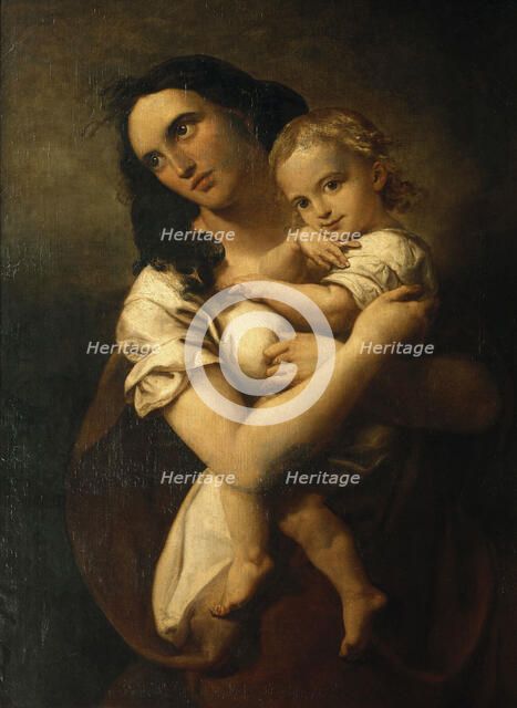 Portrait of the composer Fanny Hensel née Mendelssohn (1805-1847) with Son Sebastian, 1833-1834.