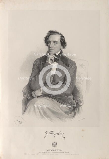 Portrait of the composer Giacomo Meyerbeer (1791-1864), 1847. Creator: Kriehuber, Josef (1800-1876).