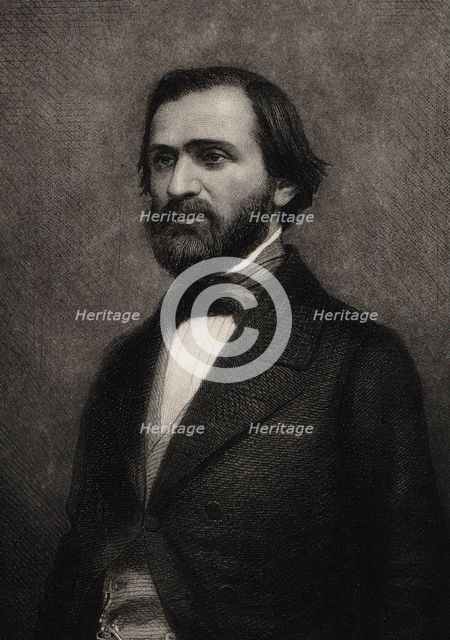 Portrait of the Composer Giuseppe Verdi (1813-1901), c. 1850. Creator: Geoffroy, Charles-Michel (1819-1882).